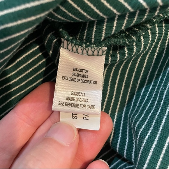 Oak & Trellis Green Henley Stripe Top Womens Medium Forest Biome Stretchy Fitted - Picture 4 of 8